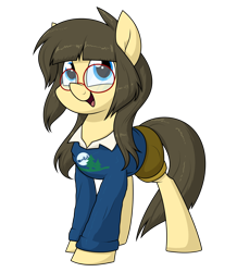 Size: 1552x1777 | Tagged: safe, artist:moonatik, oc, oc only, oc:sphee, earth pony, pony, christmas sweater, clothes, female, glasses, mare, secret santa, shirt, shorts, simple background, smiling, sweater, transparent background