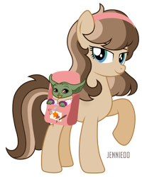 Size: 959x1200 | Tagged: safe, artist:jennieoo, oc, oc only, oc:evie, earth pony, pony, g4, bangs, grogu, show accurate, simple background, solo, star wars, the mandalorian, transparent background, vector, yoda