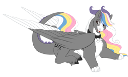 Size: 2500x1500 | Tagged: safe, artist:uunicornicc, oc, oc only, pegasus, pony, female, horns, lying down, mare, prone, simple background, solo, white background