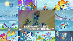 Size: 1987x1117 | Tagged: safe, edit, edited screencap, editor:quoterific, screencap, bow hothoof, candy cloud, fire streak, high winds, lightning streak, misty fly, monsoon season, rainbow dash, scootaloo, silver lining, silver zoom, soarin', spike, spitfire, storm chaser, surprise (g4), swift vanilla, twilight sparkle, updraft, wave chill, wind rider, windy whistles, pegasus, pony, g4, grannies gone wild, newbie dash, parental glideance, rarity investigates, secret of my excess, sonic rainboom (episode), testing testing 1-2-3, the best night ever, the last problem, the washouts (episode), wonderbolts academy, aviator goggles, bomber jacket, clothes, compilation, female, goggles, jacket, male, mare, older, older rainbow dash, stallion, uniform, wonderbolts uniform