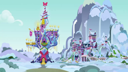 Size: 1280x720 | Tagged: safe, screencap, best gift ever, g4, background, no pony, ponyville, scenic ponyville, school of friendship, snow, twilight's castle