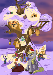 Size: 2480x3508 | Tagged: safe, artist:ardilya, derpy hooves, pegasus, pony, g4, christmas, christmas lights, colorful, digital art, golden oaks library, high res, holiday, snow, solo, winter