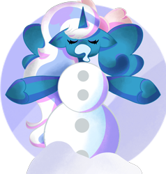 Size: 1348x1414 | Tagged: safe, artist:trasheeart, oc, oc:fleurbelle, alicorn, pony, alicorn oc, bow, female, frozen, hair bow, horn, mare, simple background, snowman, transparent background, wings