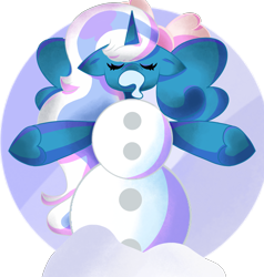 Size: 1348x1414 | Tagged: safe, artist:trasheeart, oc, oc:fleurbelle, alicorn, pony, alicorn oc, bow, female, frozen, hair bow, horn, mare, simple background, snowman, solo, transparent background, wings