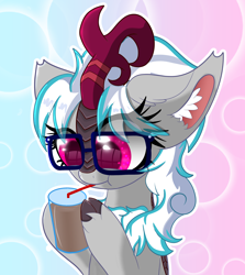 Size: 2712x3047 | Tagged: safe, artist:windykirin, oc, oc only, oc:windshear, oc:windy, kirin, abstract background, cute, drinking, drinking straw, female, glasses, high res, hooves, mare, simple background, solo