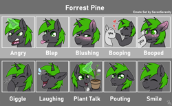 Size: 3572x2200 | Tagged: safe, artist:sevenserenity, oc, oc only, pony, unicorn, :p, angry, blushing, boop, emote set, emotes, giggling, high res, laughing, magic, magic aura, plant, pouting, smiling, solo