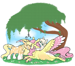 Size: 1687x1500 | Tagged: safe, artist:fastserve, fluttershy, oc, oc:aurora gala, oc:honeycrisp, earth pony, pegasus, pony, g4, colored wings, colt, eyes closed, feathered fetlocks, female, filly, fluttermom, magical lesbian spawn, male, mare, mother and child, multicolored wings, music notes, not applejack, nuzzling, offspring, parent:applejack, parent:fluttershy, parents:appleshy, preggoshy, pregnant, simple background, singing, spread wings, tail feathers, transparent background, wings