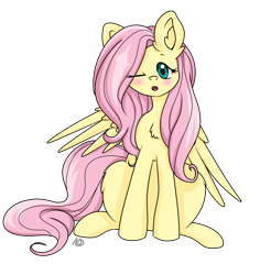 Size: 2849x3012 | Tagged: safe, artist:dreamy990, fluttershy, pegasus, pony, g4, background removed, blushing, female, high res, mare, one eye closed, simple background, solo, transparent background