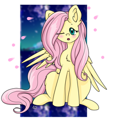 Size: 2849x3012 | Tagged: safe, artist:dreamy990, fluttershy, pony, g4, blushing, high res, one eye closed, solo