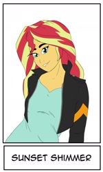 Size: 916x1522 | Tagged: safe, alternate version, artist:scribblemasonry, sunset shimmer, equestria girls, g4, bust, clothes, female, smiling, solo
