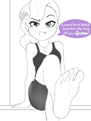 Size: 4500x6000 | Tagged: safe, artist:prince_skylight, diamond tiara, equestria girls, g4, barefoot, feet, female, fetish, foot fetish, foot focus, foot worship, grayscale, monochrome, perspective, soles, solo, toes