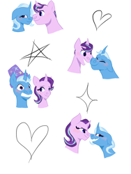 Size: 1536x2048 | Tagged: safe, artist:courtpoiuy, starlight glimmer, trixie, pony, unicorn, g4, bust, female, gay, half r63 shipping, lesbian, male, rule 63, ship:startrist, ship:startrix, shipping, straight, tristan
