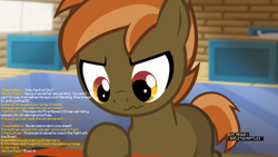 Size: 1246x701 | Tagged: safe, artist:jan, edit, button mash, earth pony, pony, don't mine at night, g4, angry, colt, faic, haiku, implied diamond tiara, implied kettle corn, implied snips, implied sweetie belle, in-game chat, male, minecraft, misspelling, text