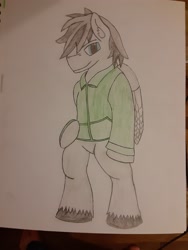 Size: 2448x3264 | Tagged: safe, artist:silver_circuit, oc, oc only, oc:silver circuit, pegasus, semi-anthro, arm hooves, high res, male, solo, stallion, traditional art, unshorn fetlocks