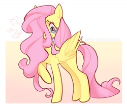 Size: 1040x869 | Tagged: safe, artist:mythiighostii, fluttershy, pegasus, pony, g4, crying, cute, emanata, female, hair over one eye, looking down, mare, raised hoof, sad, sadorable, solo, standing, teary eyes, three quarter view, wings