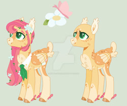 Size: 600x502 | Tagged: safe, artist:kyper-space, artist:strawberry-spritz, fluttershy, pegasus, pony, g4, ascot, base used, chest fluff, deviantart green, feathered fetlocks, female, flower, flower in hair, green background, mare, redesign, simple background, solo