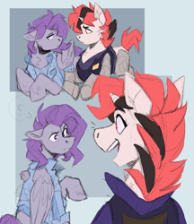 Size: 2703x3127 | Tagged: safe, artist:civetcider, oc, oc:blackjack, oc:morning glory (project horizons), pegasus, pony, unicorn, fallout equestria, fallout equestria: project horizons, augmentation, augmented, chest fluff, female, high res, level 1 (project horizons), missing wing, one winged pegasus