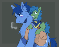 Size: 2703x2153 | Tagged: safe, artist:civetcider, oc, oc only, oc:p-21, oc:scotch tape, earth pony, pony, fallout equestria, fallout equestria: project horizons, fanfic art, father and child, father and daughter, female, high res, male