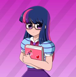 Size: 4012x4096 | Tagged: safe, artist:kittyrosie, sci-twi, twilight sparkle, equestria girls, g4, blushing, book, cute, glasses, holding hands, human coloration, solo, sticker, twiabetes
