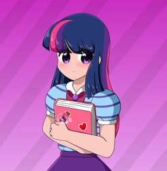 Size: 4012x4096 | Tagged: safe, alternate version, artist:kittyrosie, sci-twi, twilight sparkle, equestria girls, g4, book, cute, holding hands, human coloration, missing accessory, no glasses, solo, sticker, twiabetes