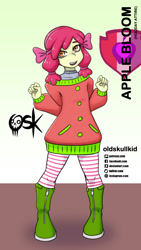 Size: 984x1744 | Tagged: safe, artist:oldskullkid, apple bloom, equestria girls, g4, christmas, clothes, freckles, holiday, looking at you, solo, sweater