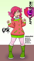 Size: 984x1744 | Tagged: safe, alternate version, artist:oldskullkid, apple bloom, human, g4, christmas, clothes, freckles, holiday, humanized, solo, sweater