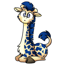 Size: 1240x1240 | Tagged: safe, artist:sugar morning, oc, oc only, oc:procerus, giraffe, blue eyes, blue mane, chest fluff, long neck, looking at you, lying down, necc, o.o, ossicones, simple background, solo, transparent background