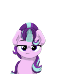 Size: 500x500 | Tagged: safe, artist:ljdamz1119, derpibooru exclusive, edit, editor:skookz, starlight glimmer, pony, unicorn, g4, animated, female, frown, gif, glowing horn, holding sign, horn, levitation, lewd, lidded eyes, looking at you, magic, magic aura, mare, no fun allowed, reaction image, sign, simple background, solo, telekinesis, transparent background, unamused