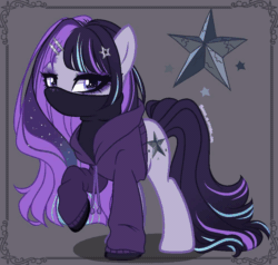 Size: 1000x950 | Tagged: safe, artist:gihhbloonde, oc, oc only, earth pony, pony, animated, clothes, female, gif, hoodie, magical lesbian spawn, mare, mask, offspring, parent:maud pie, parent:starlight glimmer, parents:starmaud, solo
