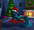 Size: 3600x3200 | Tagged: safe, artist:aquaticvibes, queen chrysalis, oc, oc:anon, changeling, changeling queen, g4, christmas, christmas changeling, christmas tree, clothes, crossed hooves, female, fire, fireplace, flower, flower in mouth, hat, high res, holiday, holly, lidded eyes, lying, mouth hold, quadrupedal, santa hat, socks, solo, stockings, thigh highs, tree, tulip, wreath