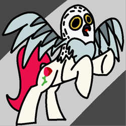 Size: 1080x1080 | Tagged: safe, artist:skookz, oc, oc only, bird, original species, owl, pony, abstract background, open mouth, rearing, screaming, solo, spread wings, wings