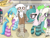 Size: 4000x3000 | Tagged: safe, artist:flaremoon, oc, oc only, oc:flare-moon, oc:hazy breeze, oc:mercury haze, oc:strelka, oc:thymian, griffon, lamia, original species, pegasus, pony, unicorn, clothes, female, glasses, mare, shop, shopping, socks, stockings, striped socks, thigh highs