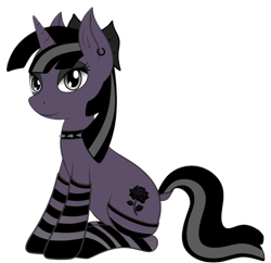 Size: 1116x1080 | Tagged: safe, artist:sgt.acey, derpibooru exclusive, oc, oc only, pony, unicorn, 2021 community collab, derpibooru community collaboration, choker, clothes, ear piercing, necktie, piercing, simple background, socks, solo, spiked choker, transparent background