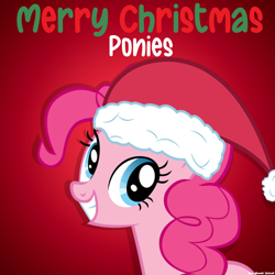 Size: 1440x1440 | Tagged: safe, artist:faze-alan-mskull2019, pinkie pie, pony, unicorn, g4, christmas, cute, female, holiday, mare, merry christmas, smiling, solo