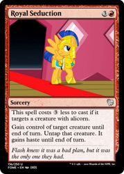 Size: 375x523 | Tagged: safe, edit, flash sentry, pegasus, pony, g4, three's a crowd, armor, carpet, ccg, magic the gathering, meme, red carpet, royal guard armor, trading card, trading card edit, waifu thief