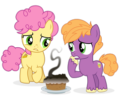 Size: 12020x9455 | Tagged: safe, artist:cirillaq, li'l cheese, little mac, earth pony, pony, g4, the last problem, absurd resolution, burnt, colt, duo, duo male, food, male, pie, simple background, transparent background, vector