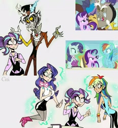 Size: 2472x2662 | Tagged: safe, artist:citi, screencap, discord, rainbow dash, rarity, starlight glimmer, human, a matter of principals, g4, the end in friend, boots, choker, clothes, glitter boots, glowing hands, high res, humanized, magic, scene interpretation, screencap reference, shoes, skirt, telekinesis, tube skirt
