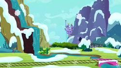 Size: 1280x720 | Tagged: safe, screencap, g4, hearth's warming eve (episode), background, canterlot, needs more jpeg, needs more pixels, no pony, railroad, scenic ponyville, snow