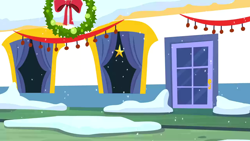 Size: 1280x720 | Tagged: safe, screencap, g4, hearth's warming eve (episode), background, canterlot, no pony, scenic ponyville, snow, wreath