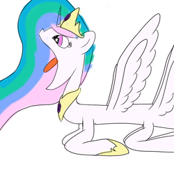 Size: 1000x1000 | Tagged: safe, anonymous artist, princess celestia, alicorn, pony, g4, big mouth, not salmon, simple background, solo, spread wings, wat, white background, wings, wtf