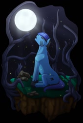 Size: 869x1280 | Tagged: safe, artist:imreer, oc, oc only, earth pony, pony, commission, earth pony oc, full moon, looking up, male, moon, night, open mouth, solo, stallion, stars, tree, ych result