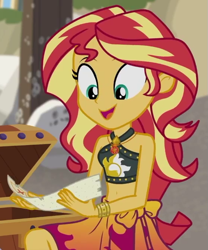 Size: 559x672 | Tagged: safe, screencap, sunset shimmer, equestria girls, equestria girls series, g4, x marks the spot, belly button, clothes, cropped, geode of empathy, magical geodes, sarong, sleeveless, solo, swimsuit