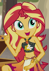 Size: 457x666 | Tagged: safe, screencap, sunset shimmer, equestria girls, equestria girls series, g4, x marks the spot, belly button, clothes, cropped, geode of empathy, magical geodes, sarong, sleeveless, solo, swimsuit