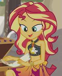 Size: 815x995 | Tagged: safe, screencap, sunset shimmer, equestria girls, g4, my little pony equestria girls: better together, x marks the spot, belly button, clothes, cropped, geode of empathy, magical geodes, sarong, sleeveless, solo
