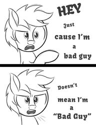 Size: 2000x2600 | Tagged: safe, artist:pizzamovies, oc, oc only, oc:pizzamovies, earth pony, pony, dialogue, high res, looking at you, male, movie reference, raised hoof, simple background, solo, wreck-it ralph