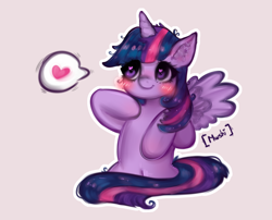 Size: 2100x1700 | Tagged: safe, artist:mwshi, twilight sparkle, alicorn, pony, g4, blushing, heart eyes, solo, twilight sparkle (alicorn), wingding eyes