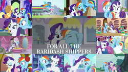 Size: 1978x1113 | Tagged: safe, edit, edited screencap, editor:quoterific, screencap, applejack, misty fly, rainbow dash, rarity, soarin', spike, spitfire, a canterlot wedding, castle sweet castle, g4, just for sidekicks, rarity investigates, scare master, sonic rainboom (episode), suited for success, swarm of the century, the crystal empire, the end in friend, the last roundup, collage, dashie antoinette, female, golden oaks library, jewelry, lesbian, powdered wig, ship:raridash, shipping, tiara, twilight's castle