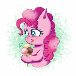 Size: 3098x3098 | Tagged: safe, artist:galaxy swirl, pinkie pie, earth pony, pony, g4, colored eyebrows, eyebrows, female, food, high res, ice cream, ice cream cone, mare, neapolitan, solo, tongue out
