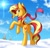 Size: 3200x3100 | Tagged: safe, artist:kaylerustone, sunset shimmer, pony, unicorn, g4, butt, clothes, dock, female, high res, horses doing horse things, looking at you, mare, open mouth, plot, rearing, scarf, side view, smiling, snow, solo, sun, underhoof, winter