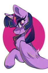 Size: 740x1109 | Tagged: safe, artist:goshhhh, twilight sparkle, alicorn, pony, g4, abstract background, chest fluff, circle background, colored hooves, female, mare, profile, solo, twilight sparkle (alicorn), white pupils